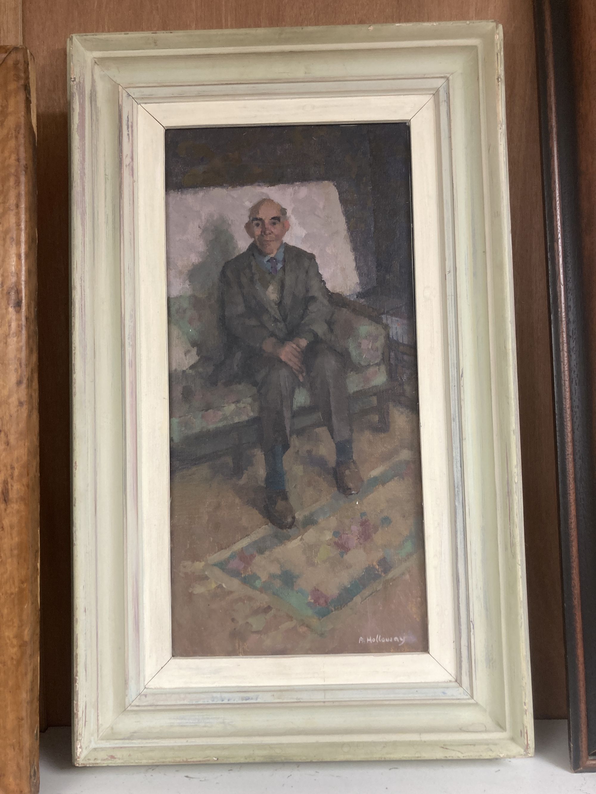 Anne Marie Holloway, oil on board, Ron, signed, 1993 RA Summer Exhibition label verso, 43 x 20cm